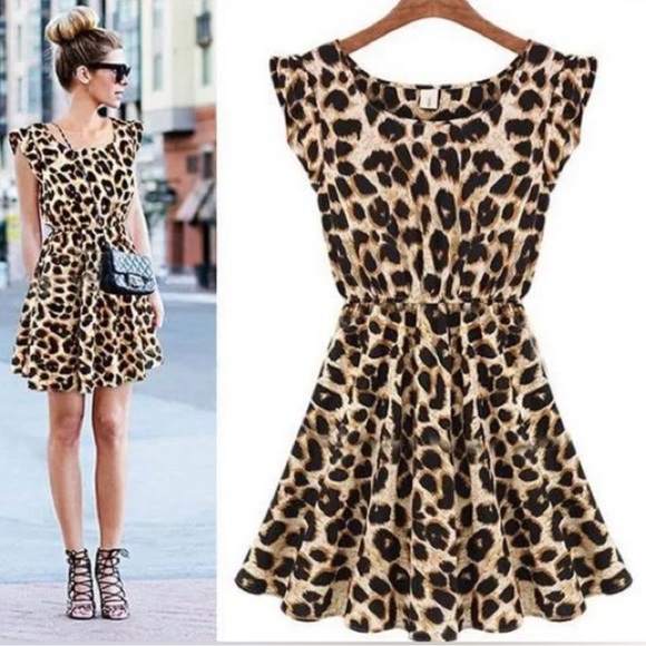 New Leopard Print Mini Dress Night-Out Sz S - Picture 2 of 5
